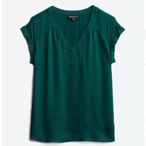 FORTUNE + IVY Helina Mixed Material Blouse - Dark Green - L